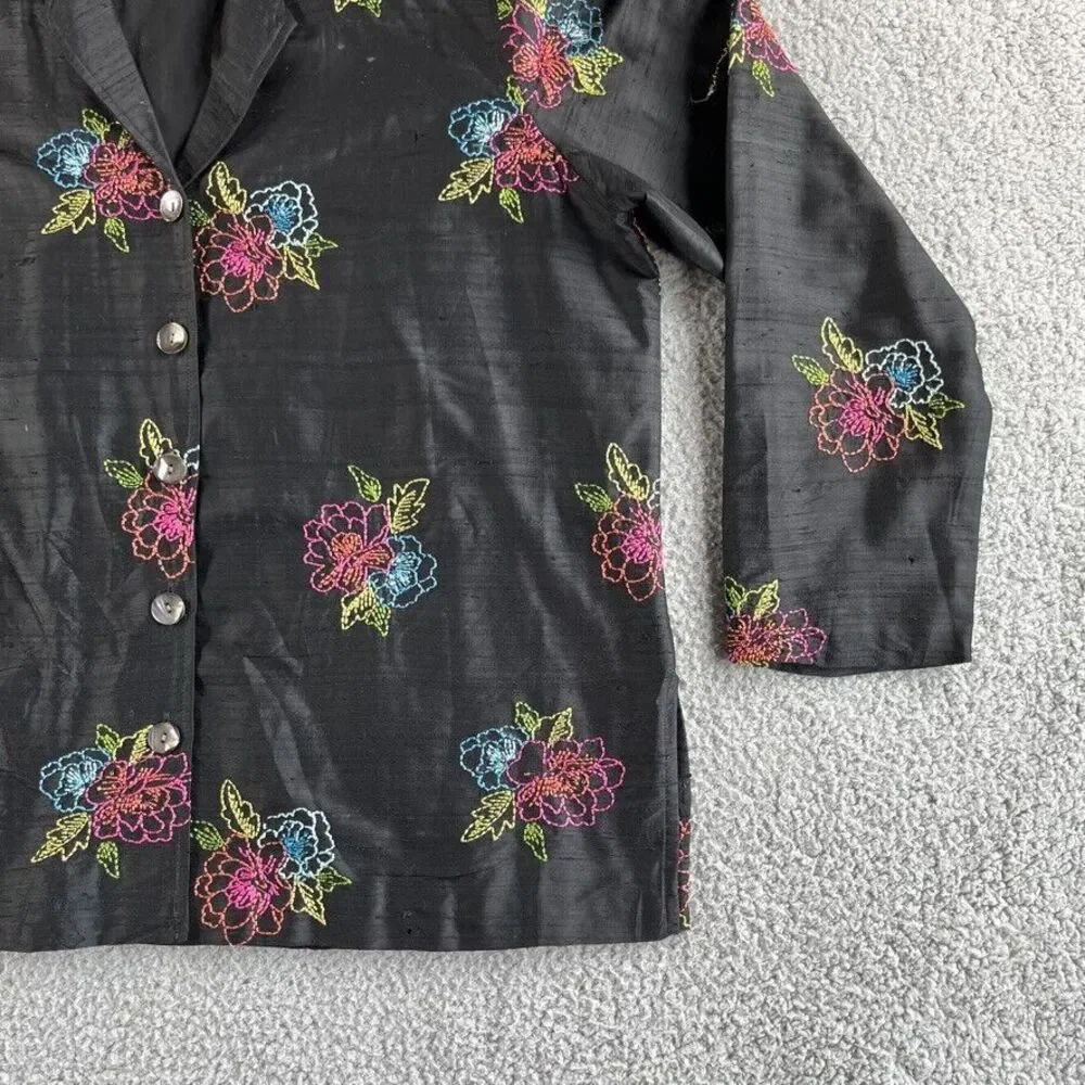 Vintage Laura Ashley Jacket Womens Large Blazer Silk Floral Embroidered Boho‎
